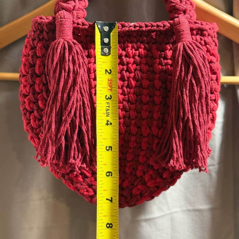 NWT BINGE Red Crochet Mini Bag With Tassels Boho Handmade Chic - Picture 5 of 15